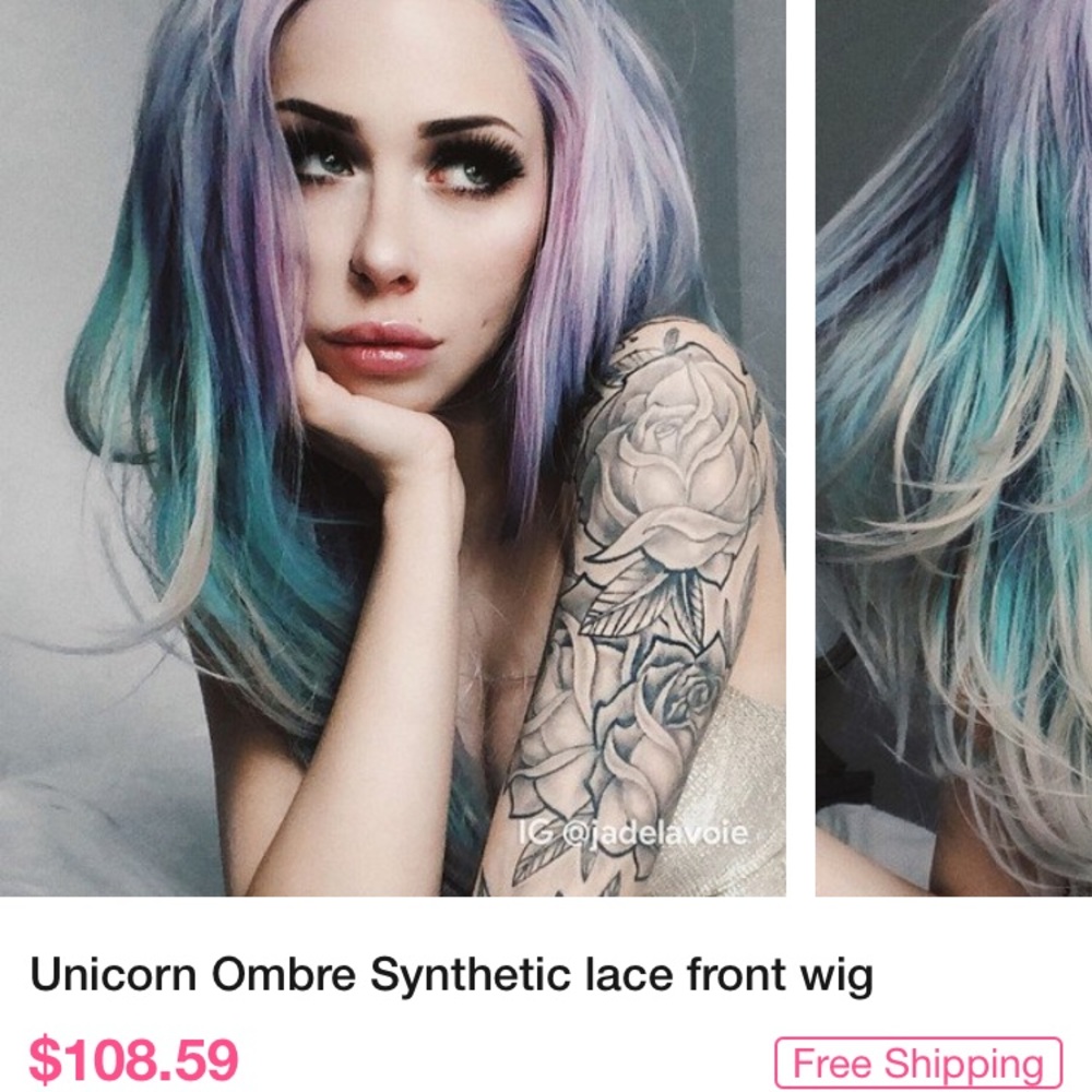 Purple/Blue/Green Ombré Synthetic lace front wig
